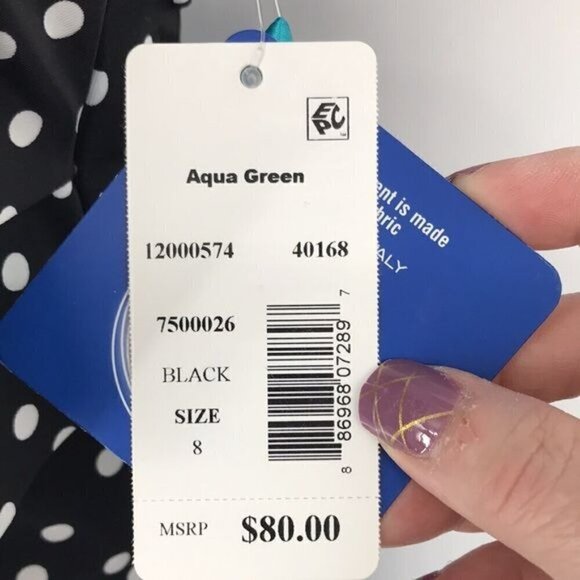 Aqua Green Black & white halter polka dot Tankini Top Size 8 New - Picture 3 of 13